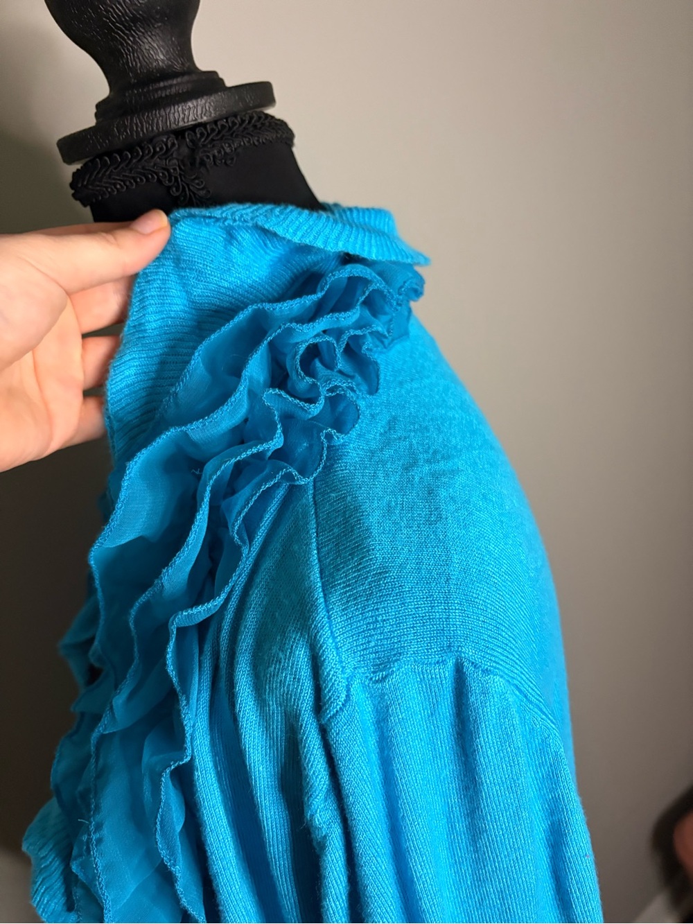 Milano Ruffle Open-Front Cardigan - Turquoise Blue - Picture 6 of 8